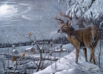  deer Painting - deer watching village